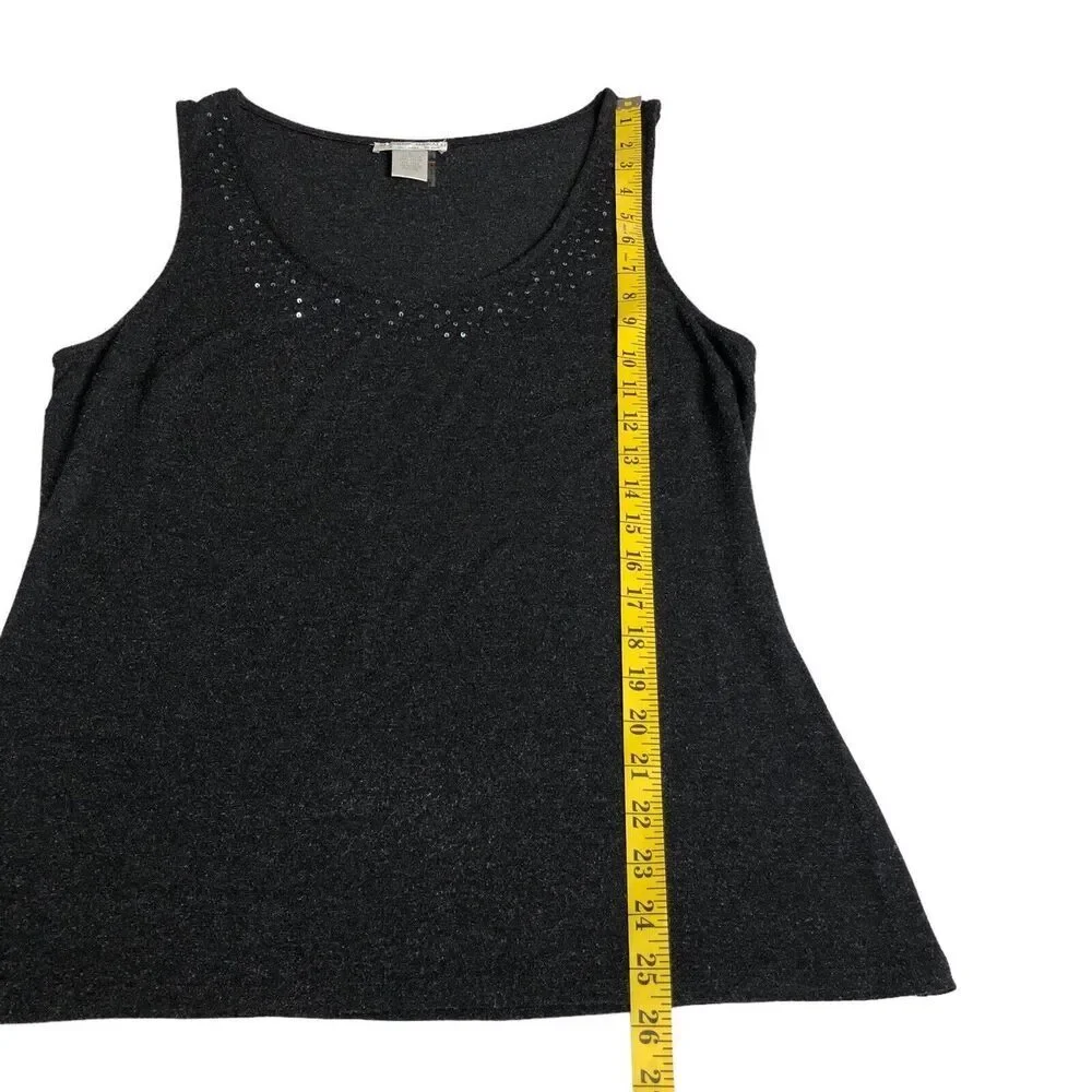 Alberto Makali Top Womens Large Heather Black Sequins Soft Stretch Knit Tank - Picture 8 of 11